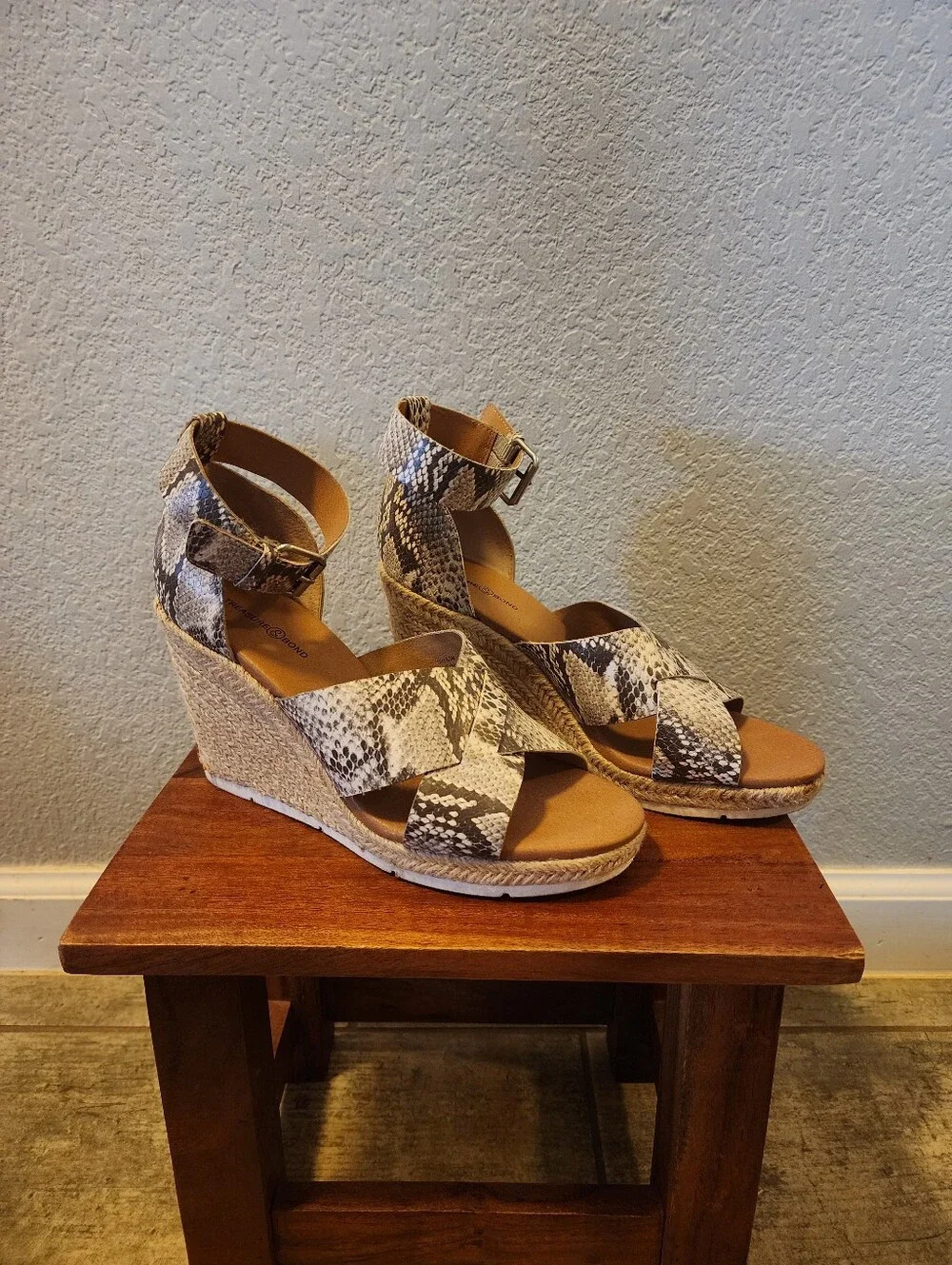 Snake-Print Espadrille Wedges in Neutral Tones